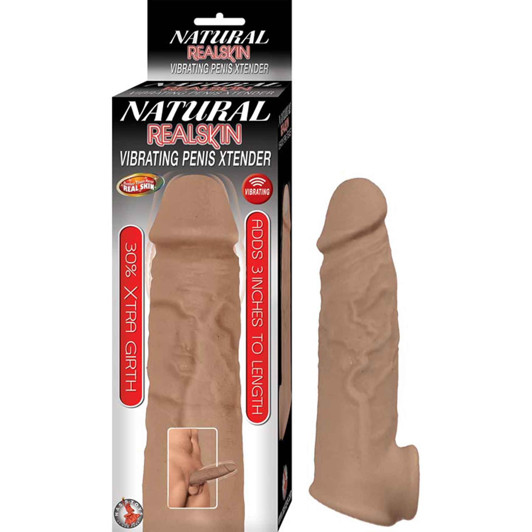 Nasstoys Natural Realskin Vibrating Penis Extender - Brown - 3" Length Increase