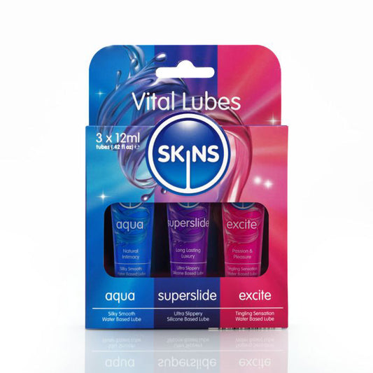 Skins Vital 12ml Sampler Tubes - Water-Based, Silicone-Based, and Tingle Lubes