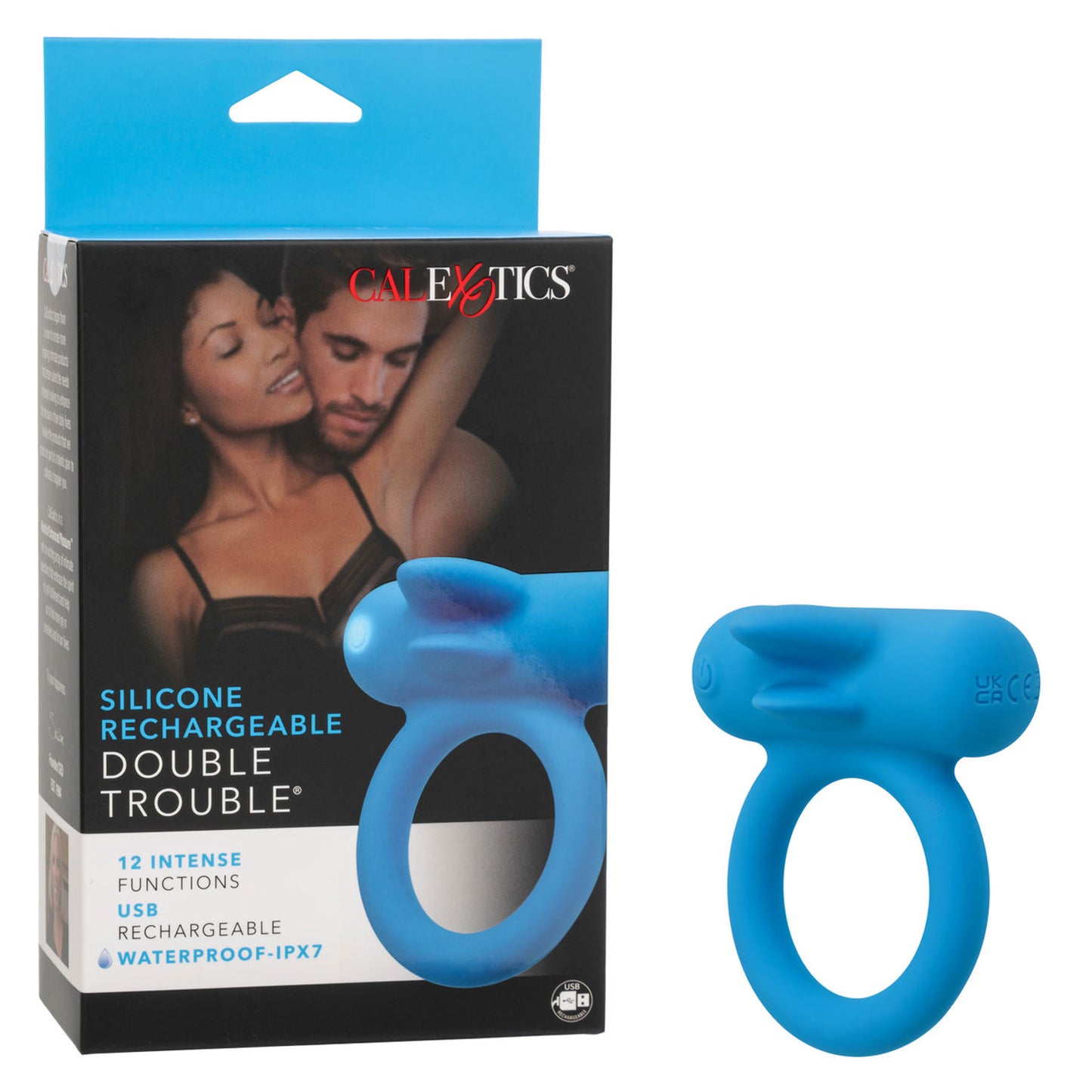 CalExotics Silicone Rechargeable Double Trouble Vibrating Couples Enhancer – Blue