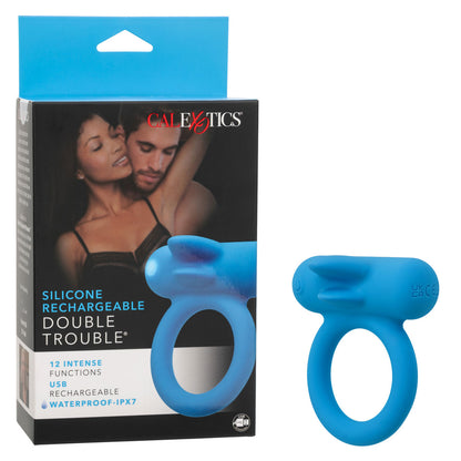 CalExotics Silicone Rechargeable Double Trouble Vibrating Couples Enhancer – Blue