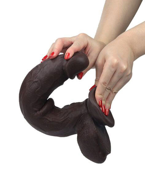 Real Skin 12 Dual Layer Dildo - Realistic Dark Brown Bendable Dildo