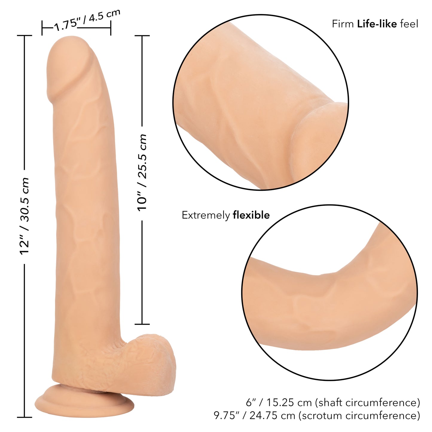 CalExotics Size Queen 10-Inch Realistic Dildo with Suction Cup Base – Ivory
