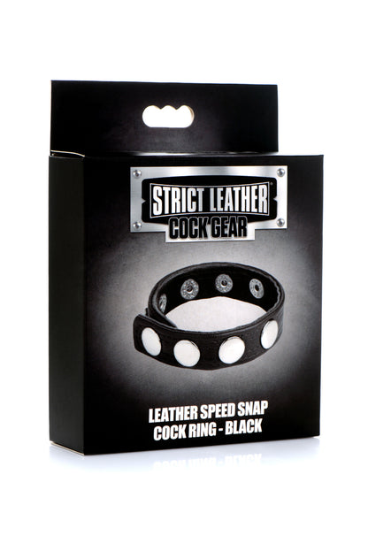 XR Brands Cock Gear Leather Speed Snap Cock Ring – Black – Fully Adjustable