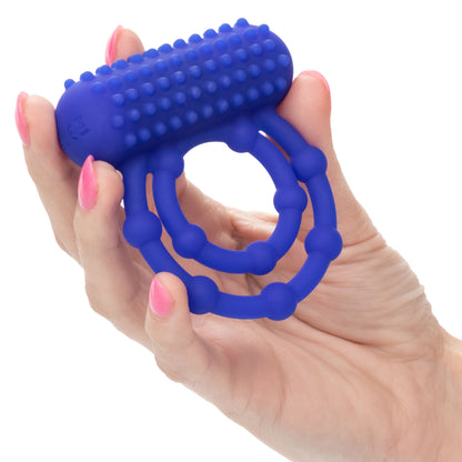 CalExotics Silicone Rechargeable 10 Bead Maximus Ring – Blue – Vibrating Cock Ring