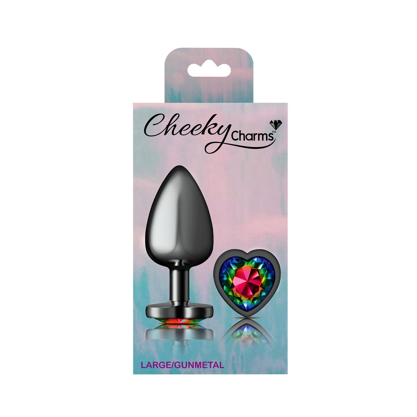 Cheeky Charms Rainbow Heart Gem Gunmetal Metal Anal Plug – Large