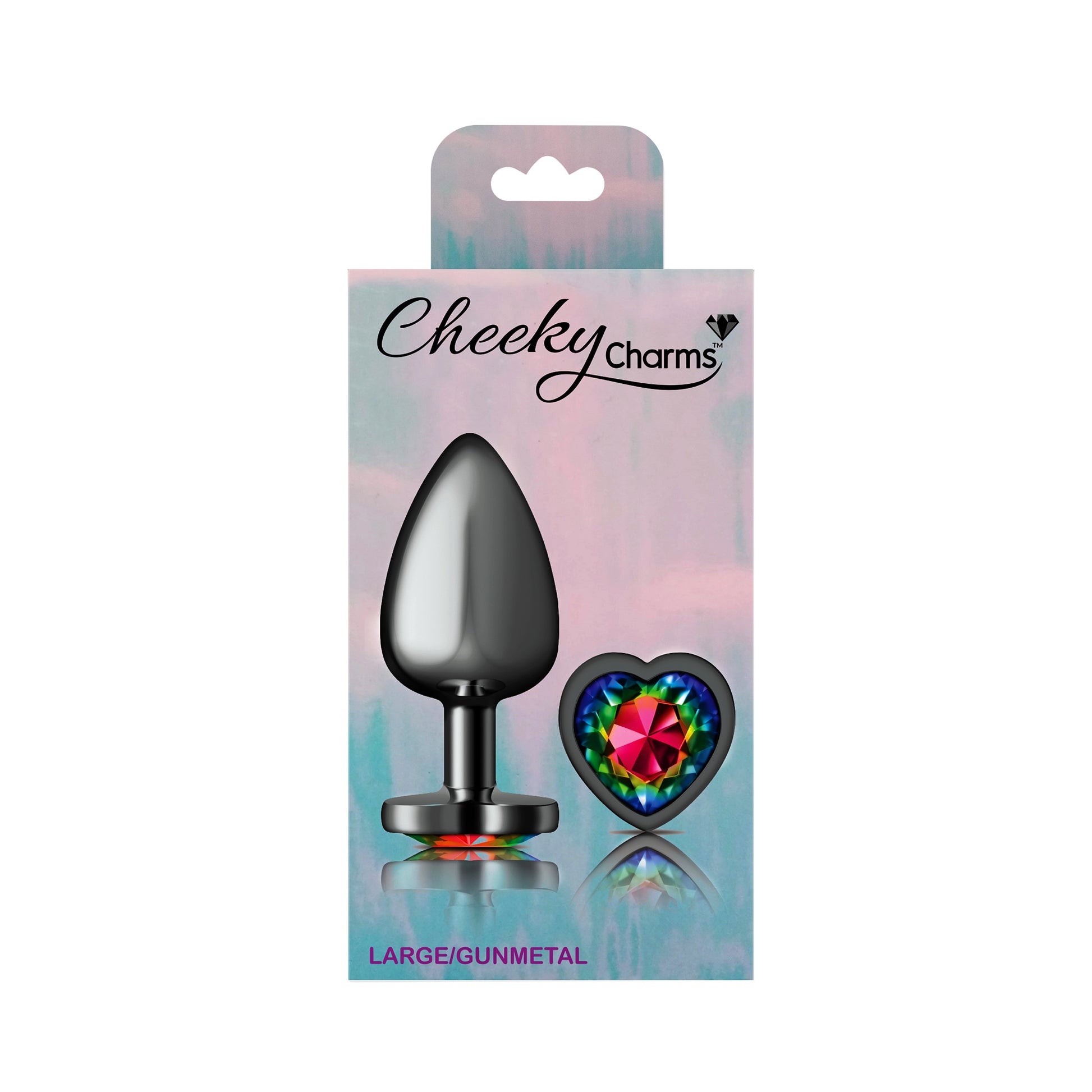 Cheeky Charms Rainbow Heart Gem Gunmetal Metal Anal Plug – Large