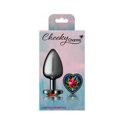 Cheeky Charms Rainbow Heart Gem Gunmetal Metal Anal Plug – Large