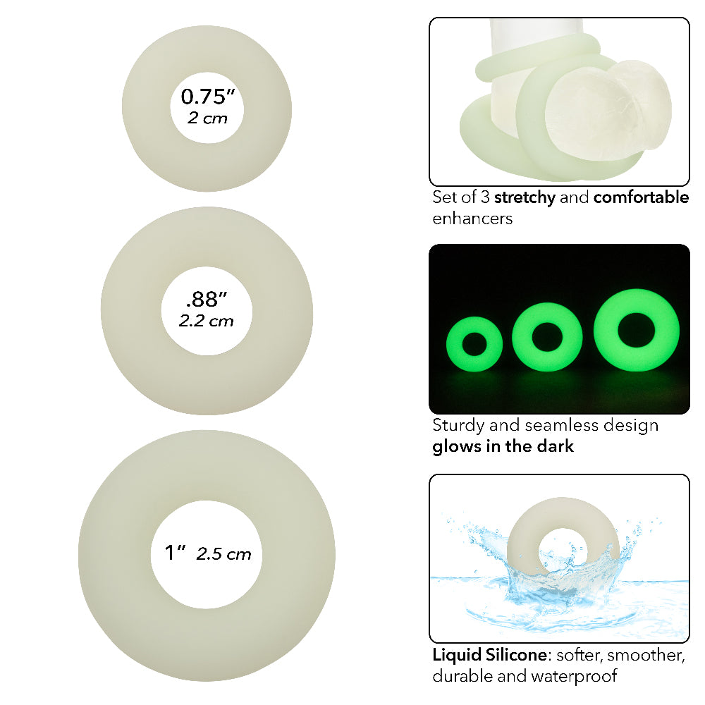 Alpha Glow-in-the-Dark Liquid Silicone 3 Ring Set – White