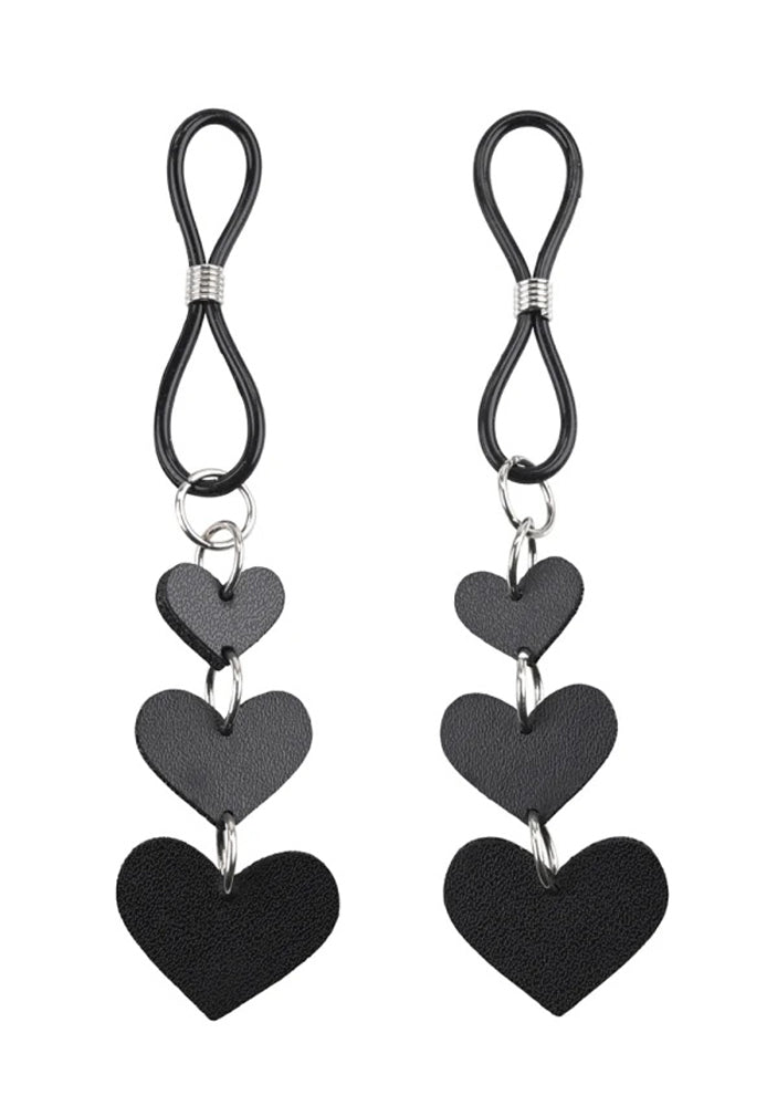 Sportsheets Heart Nipple Ties - Adjustable Faux Leather Ties - Black