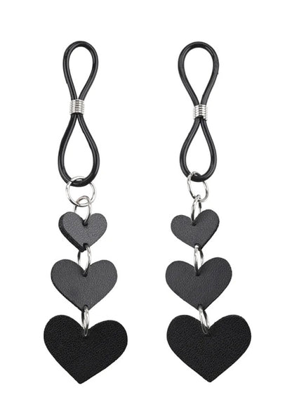 Sportsheets Heart Nipple Ties - Adjustable Faux Leather Ties - Black