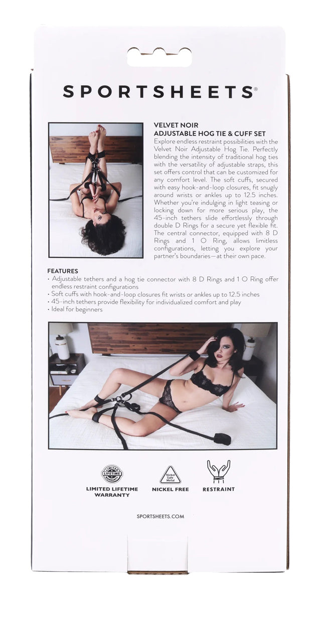 Sportsheets Velvet Noir Adjustable Hog Tie and Cuff Set - Black