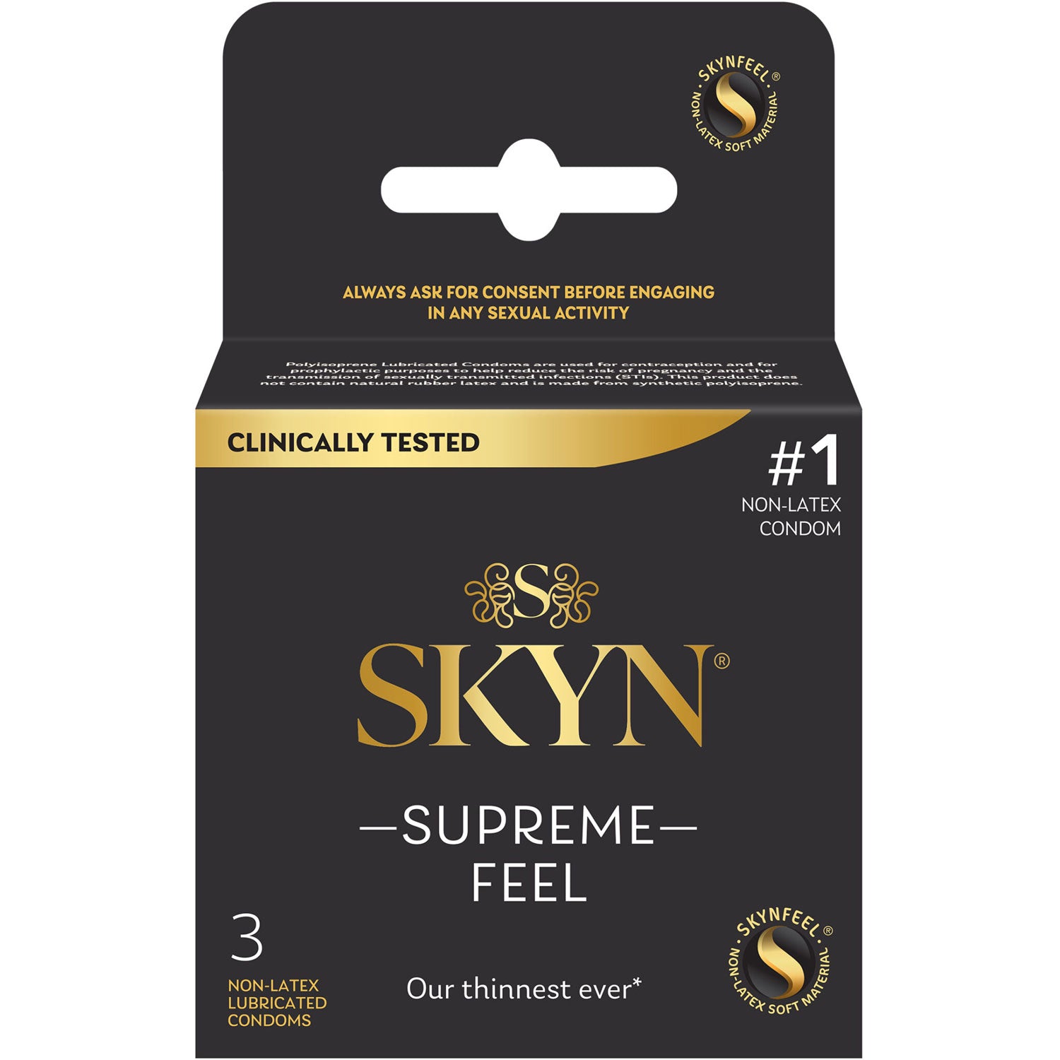 Skyn Supreme Feel Non-Latex Condoms – Ultra Thin, Lubricated, 3 Count