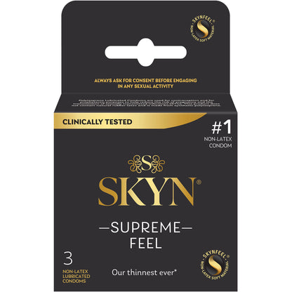 Skyn Supreme Feel Non-Latex Condoms – Ultra Thin, Lubricated, 3 Count
