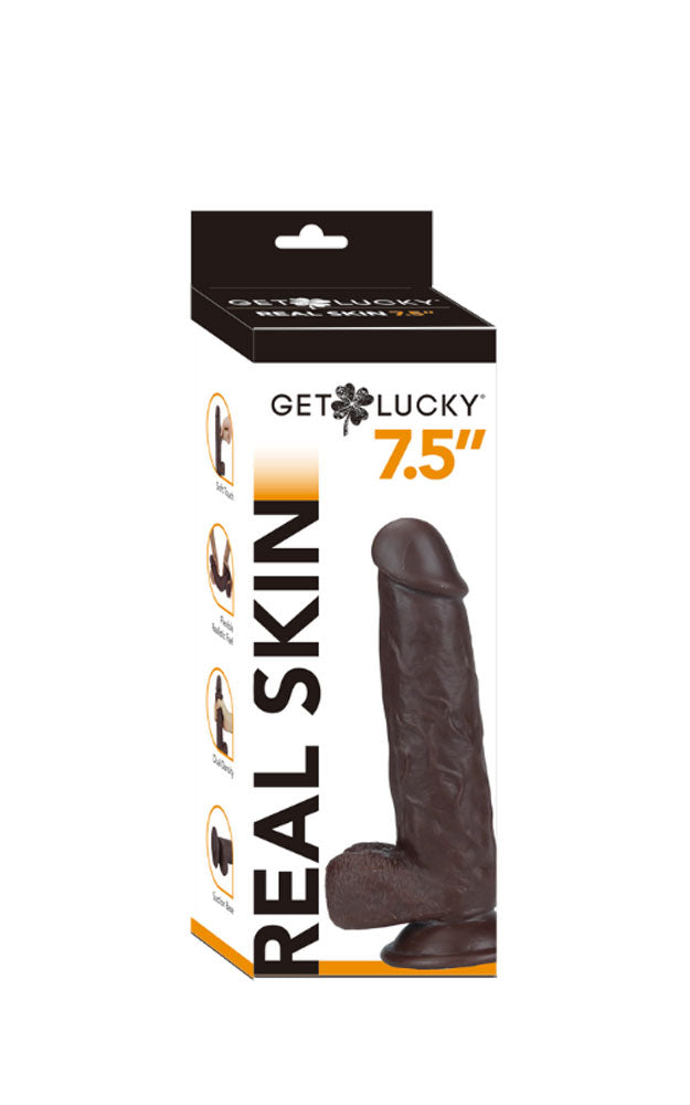 Real Skin 7.5" Dual Layer Dildo - Dark Brown - Realistic and Bendable