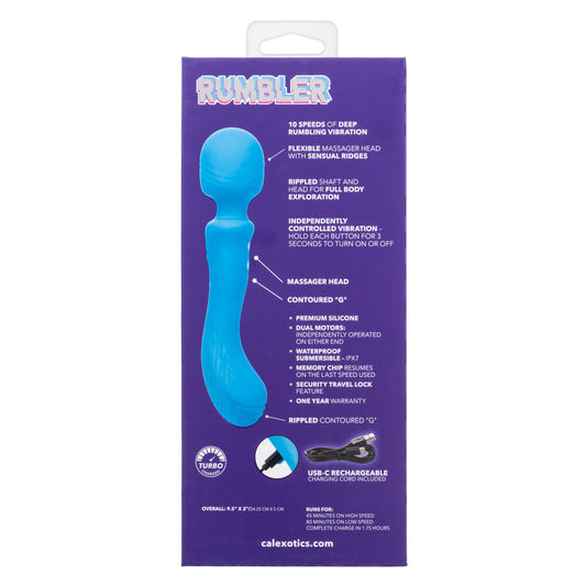CalExotics Rumbler Rumble Wand - Dual-Ended Massager with 10 Speeds - Blue