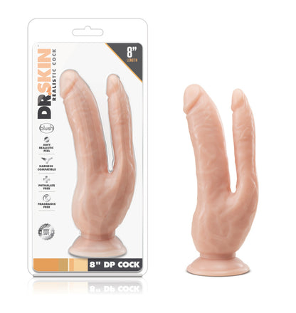 Dr. Skin 8 Inch DP Cock - Double Penetration Dildo with Suction Cup - Beige