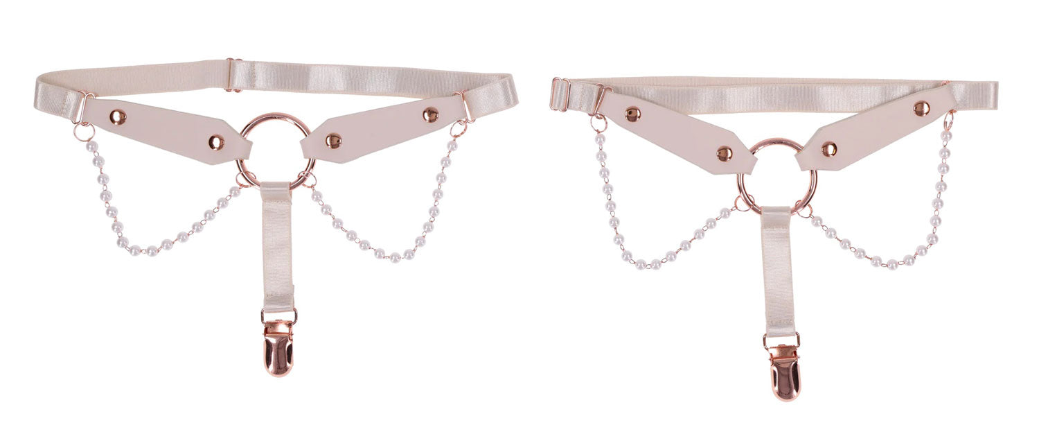 Sportsheets Peaches 'N Creame Garters - Adjustable Faux Leather with Pearl Details - Peach