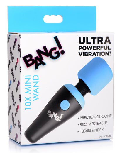 XR Brands 10x Vibrating Mini Silicone Wand - Blue - Travel-Friendly with 10 Vibration Patterns