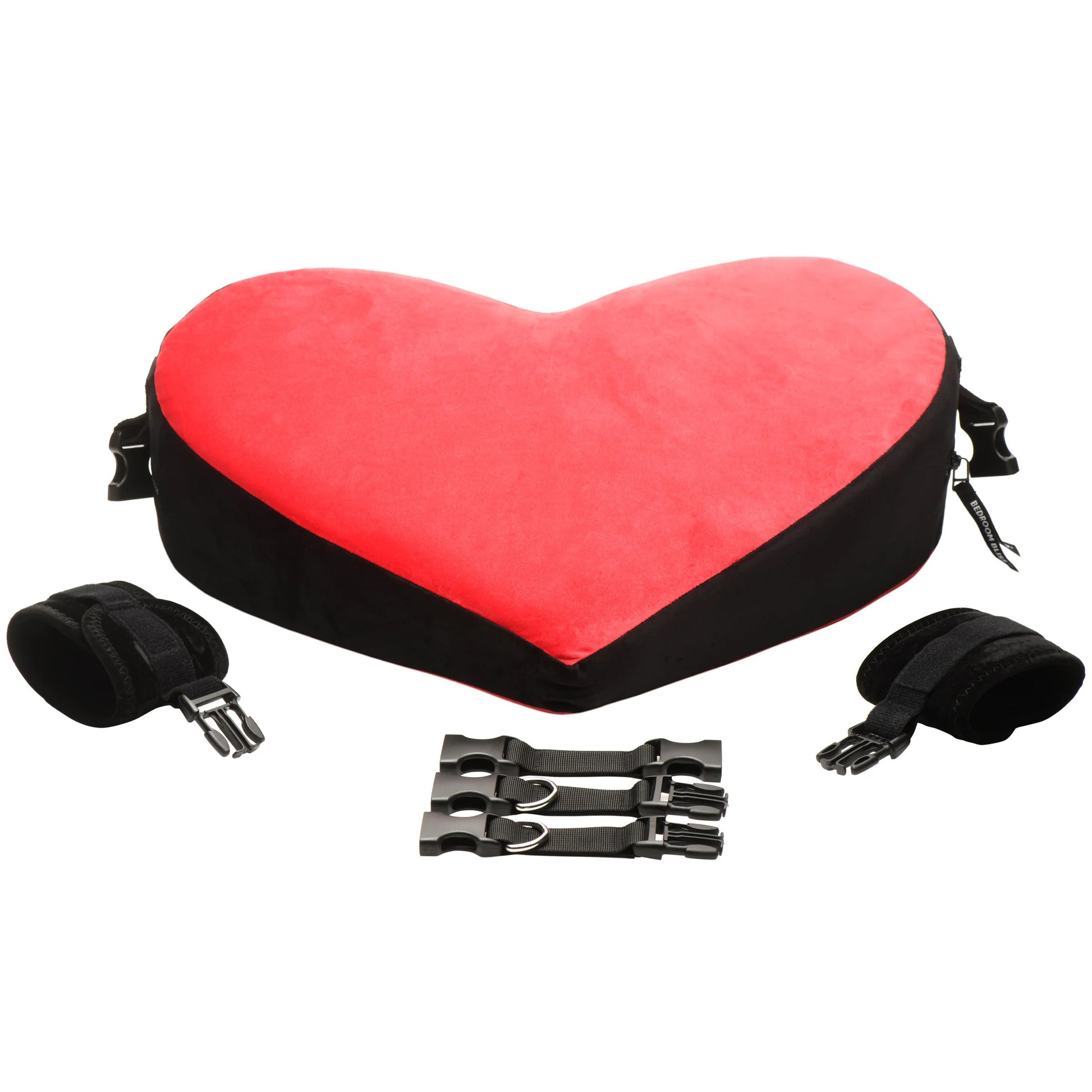 Bondage Love Pillow - Heart-Shaped Positioning Pillow with Clips - Black/Red