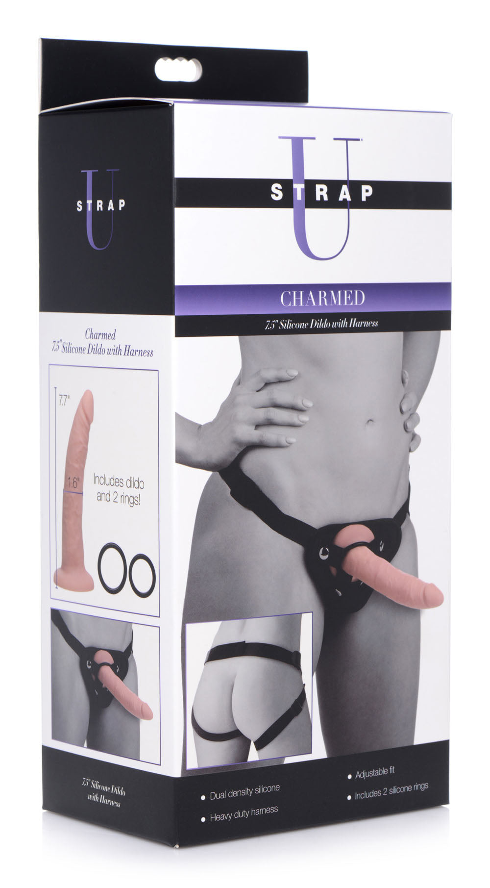 XR Brands Charmed 7.5 Inch Silicone Dildo with Harness - Realistic Beige