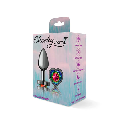 Cheeky Charms Rainbow Heart Gem Gunmetal Metal Anal Plug - Small