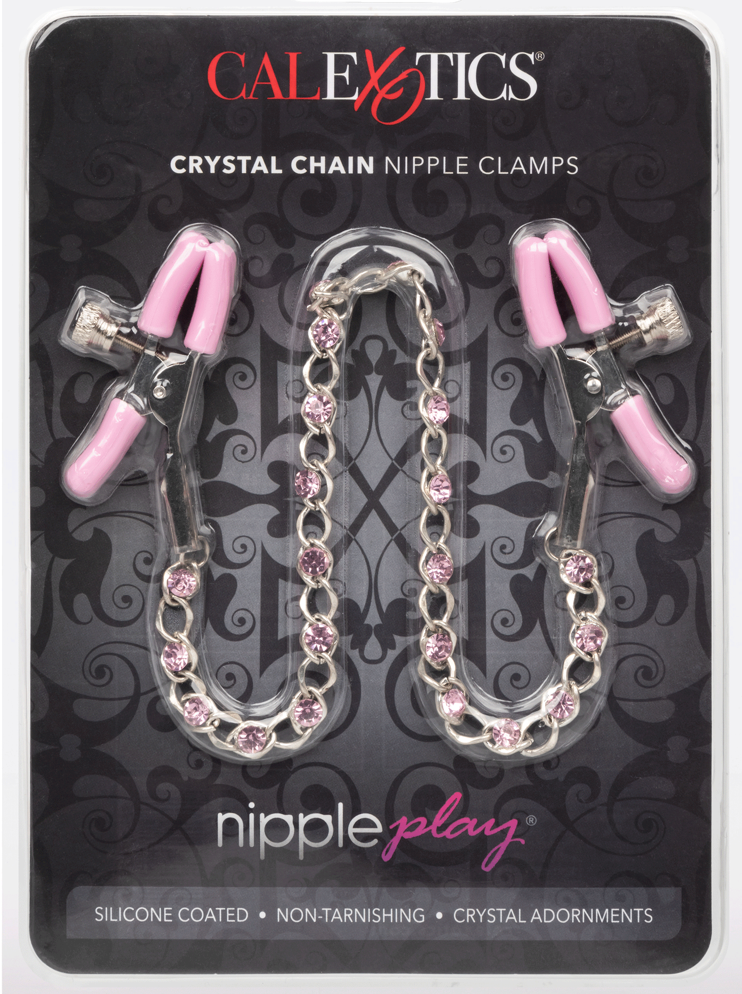CalExotics Nipple Play Crystal Chain Nipple Clamps - Pink - Adjustable Sensation Toys