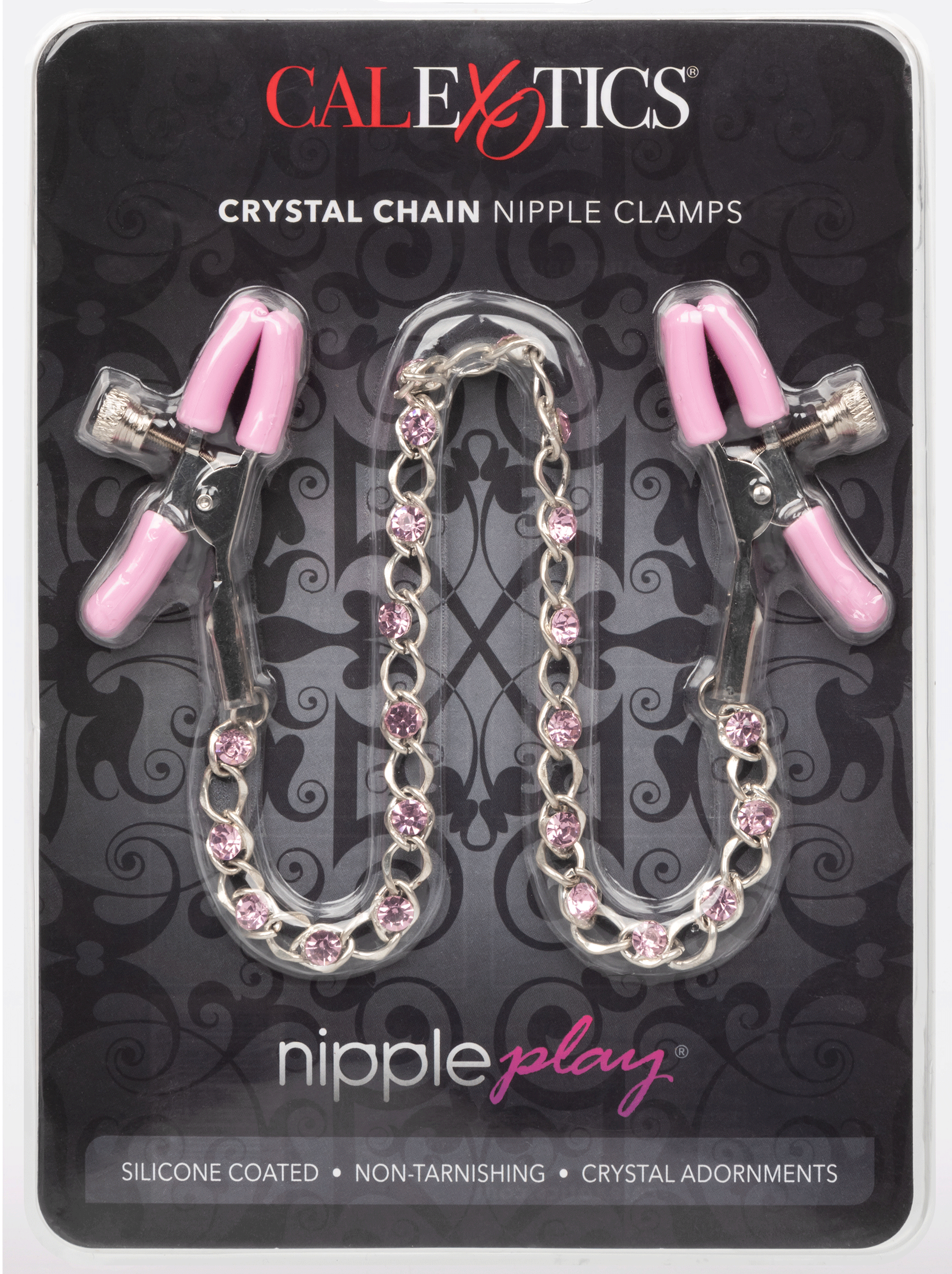 CalExotics Nipple Play Crystal Chain Nipple Clamps - Pink - Adjustable Sensation Toys