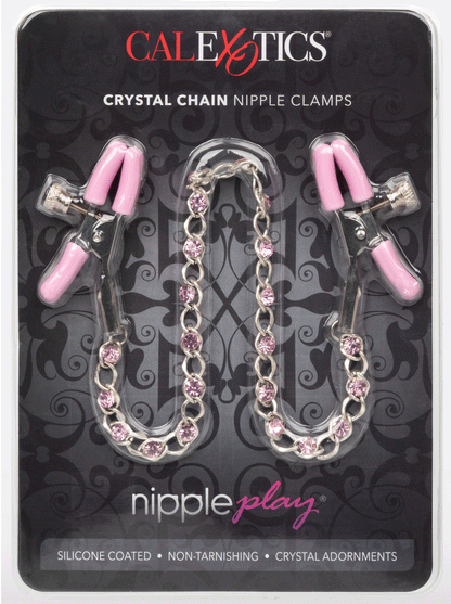 CalExotics Nipple Play Crystal Chain Nipple Clamps - Pink - Adjustable Sensation Toys
