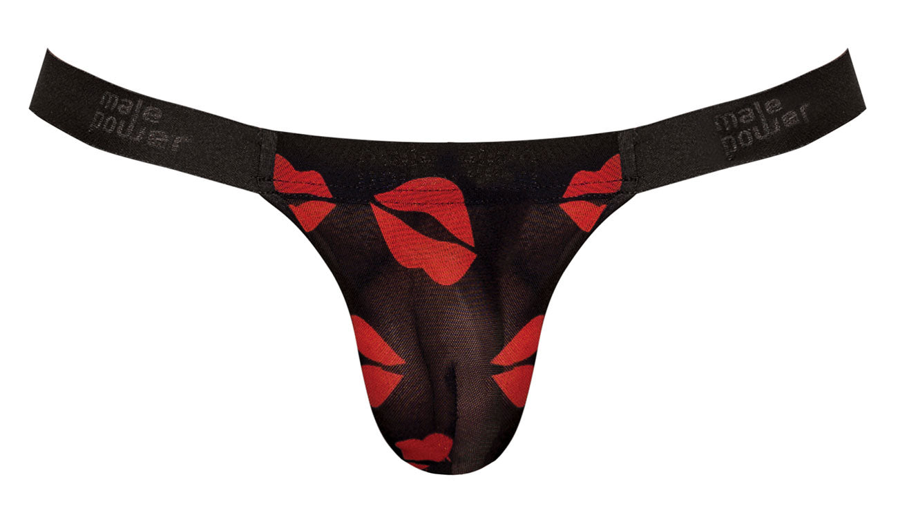 Kiss Me Micro Thong - Large/Extra Large - Sheer Lips Print