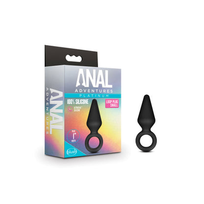 Anal Adventures Platinum Silicone Loop Plug - Small - Black - Tapered Design for Easy Insertion