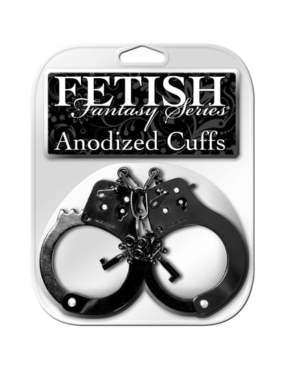 Pipedream Fetish Fantasy Series Anodized Cuffs - Black - Metal Restraint Cuffs