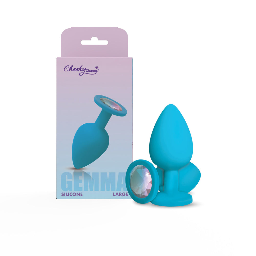 Gemma Teal Silicone Anal Plug with Clear Iridescent Gemstone – Large