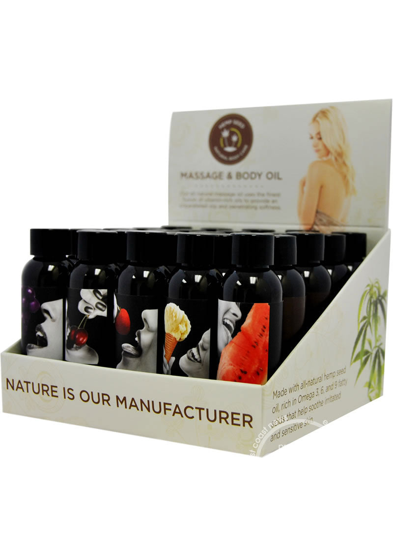 Earthly Body Edible Massage Oil - 25 Count Display - Assorted Flavors - 2 Fl. Oz. Bottles