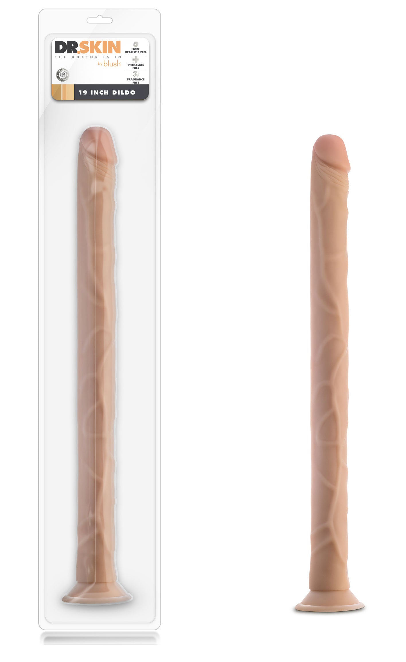 Dr. Skin 19 Inch Dildo - Realistic Beige Toy with Suction Cup Base