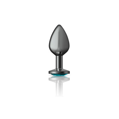 Cheeky Charms Teal Round Gem Gunmetal Metal Anal Plug - Medium