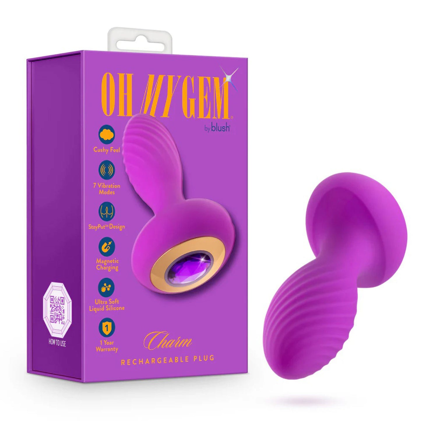 Blush Oh My Gem Charm Plug - Amethyst - Vibrating Anal Plug - Purple