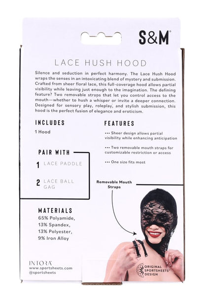 Sportsheets Lace Hush Hood – Black – Full-Coverage Sensory Play Accessory