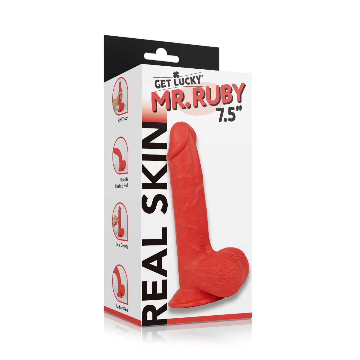 Real Skin Mr. Ruby 7.5" Dual Layer Dildo - Red - Realistic, Waterproof, Suction Cup