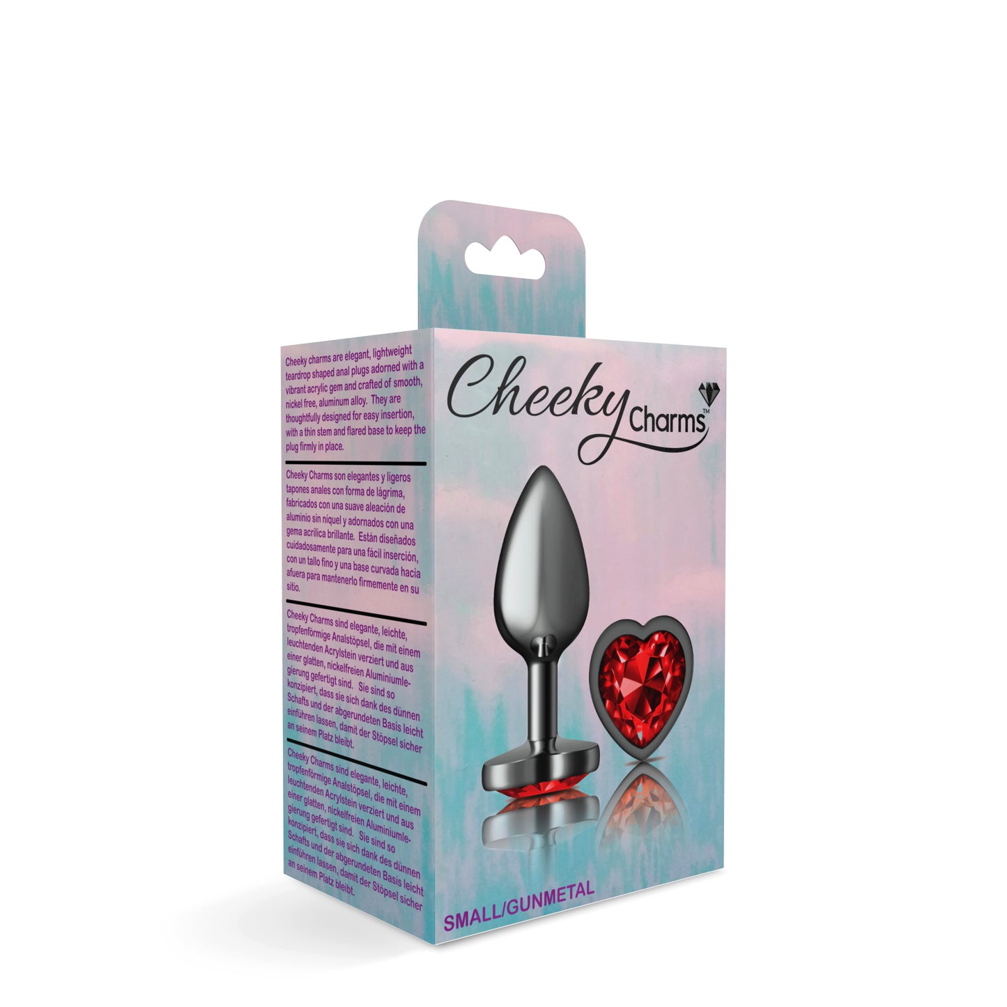 Cheeky Charms Deep Red Heart Gem Gunmetal Metal Anal Plug - Small