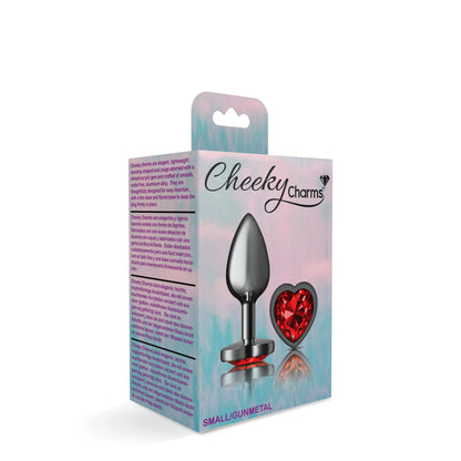 Cheeky Charms Deep Red Heart Gem Gunmetal Metal Anal Plug - Small