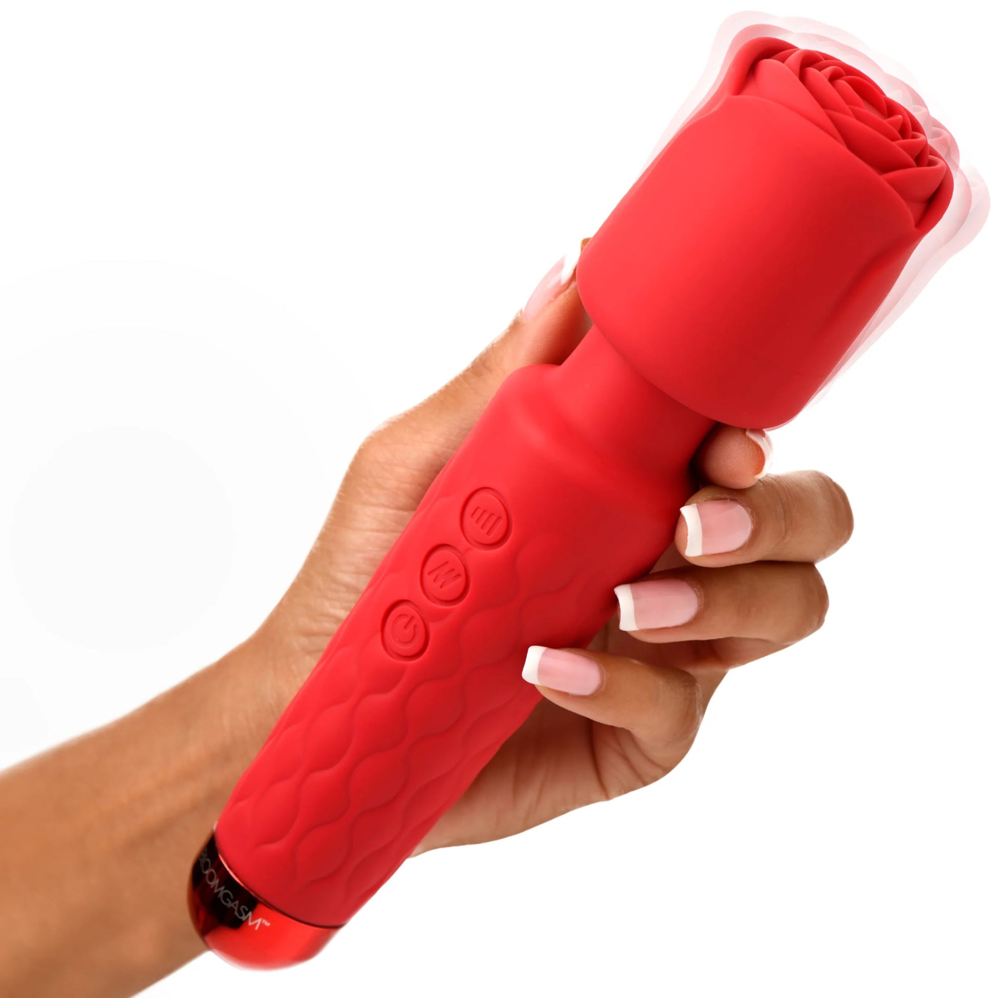 Pleasure Rose 10x Silicone Wand with Rose Attachment – Red