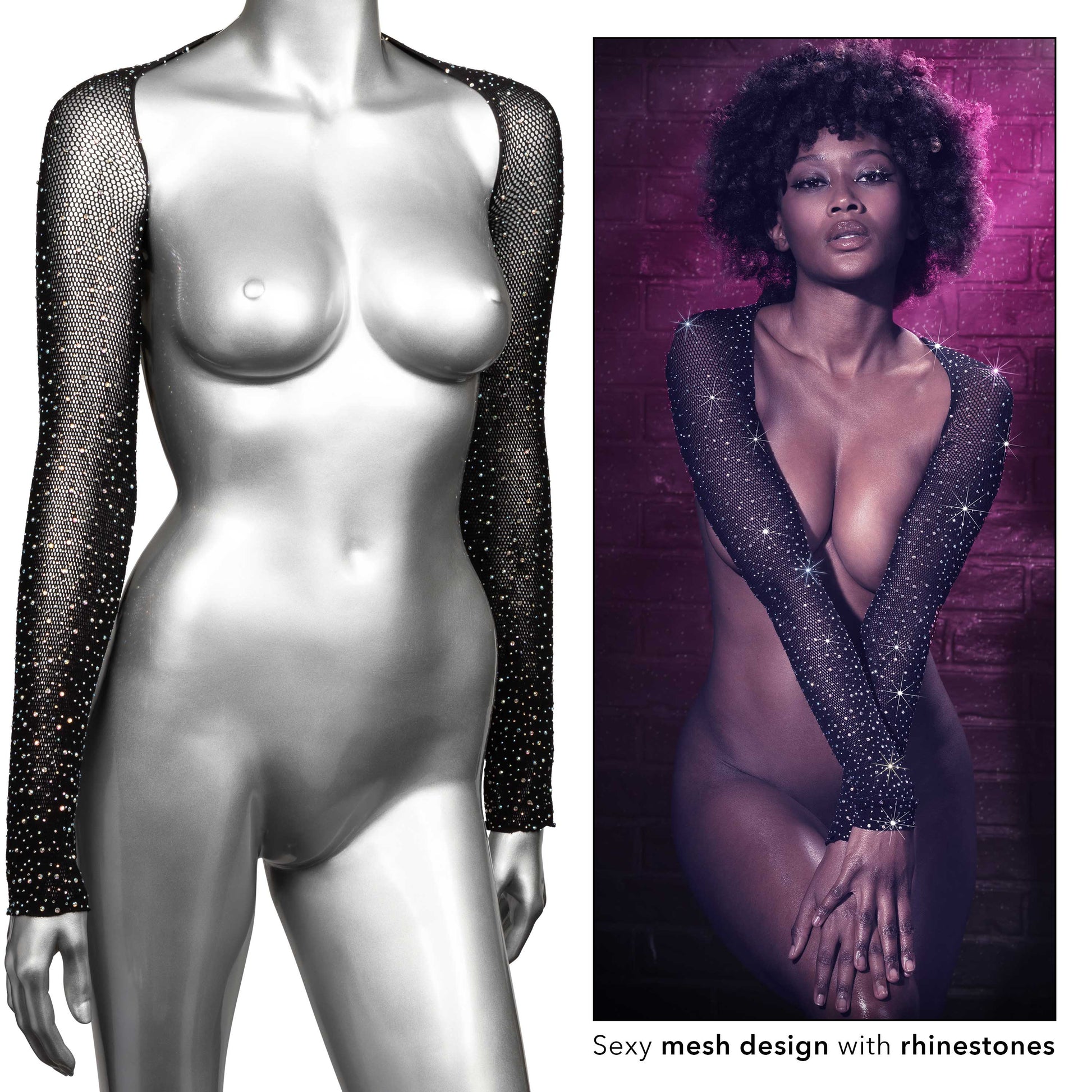 CalExotics Radiance Shoulder Shrug - Black - Stretchy Mesh with Rhinestone Accents