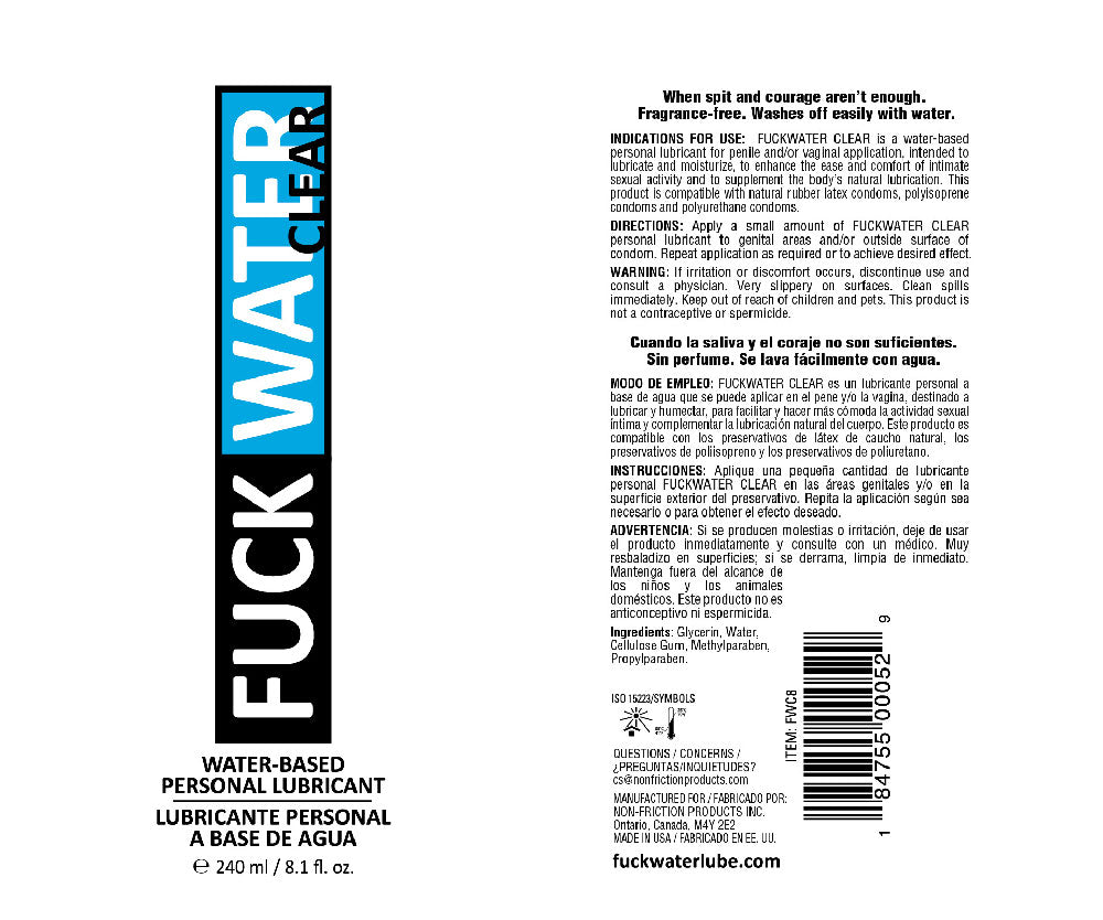 Fuck Water Clear Water-Based Personal Lubricant 8.1oz – Fragrance Free