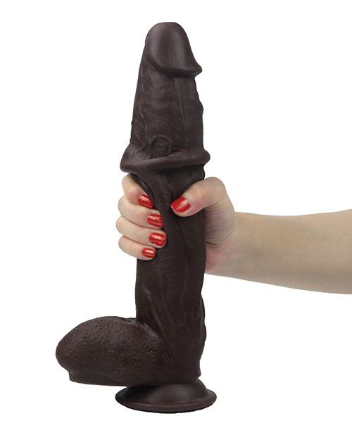 Real Skin 12 Dual Layer Dildo - Realistic Dark Brown Bendable Dildo