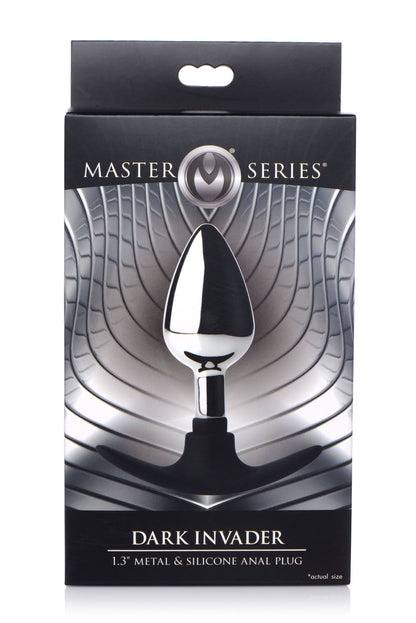 XR Brands Dark Invader Medium Metal and Silicone Anal Plug - Silver