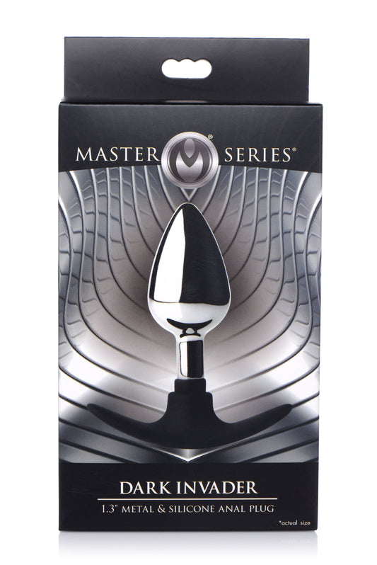 XR Brands Dark Invader Medium Metal and Silicone Anal Plug - Silver