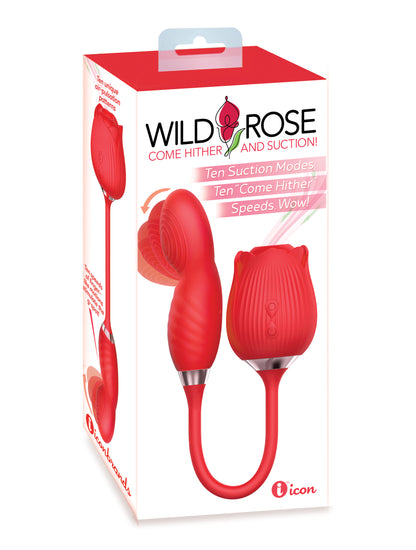 Icon Wild Rose Come Hither and Suction - G-Spot Vibrator with Suction - Red