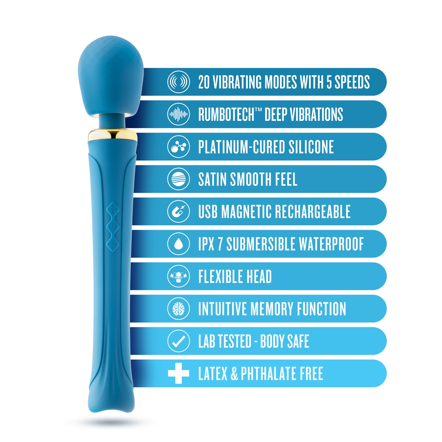 Blush Dianna Massaging Wand with 20 Vibration Patterns – Teal