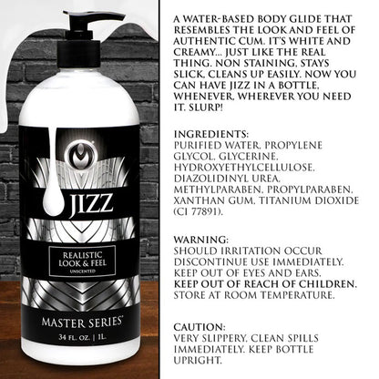 XR Brands Jizz Unscented Water-Based Lube - 34oz - White