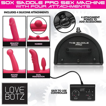 Love Botz 50x Saddle Pro Sex Machine with 4 Attachments - Black